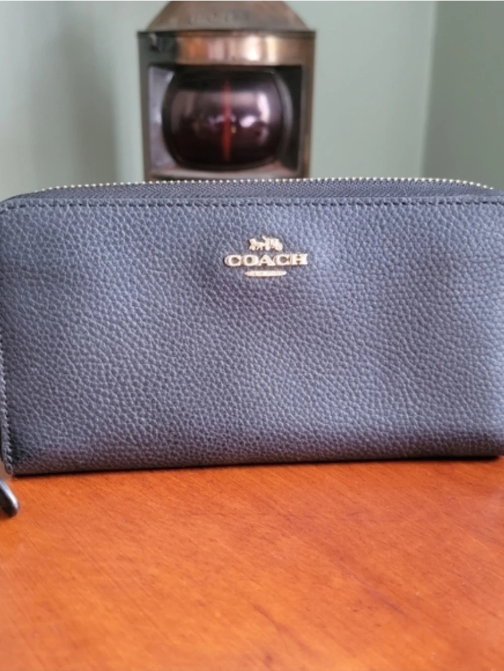 Coach F16612 Accordion Zip Around Black Pebbled Leather Wallet